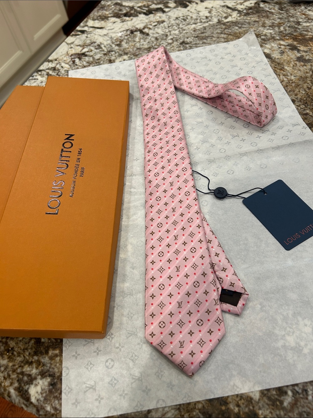 Louis Vuitton Pink & Red Monogram Silk Tie